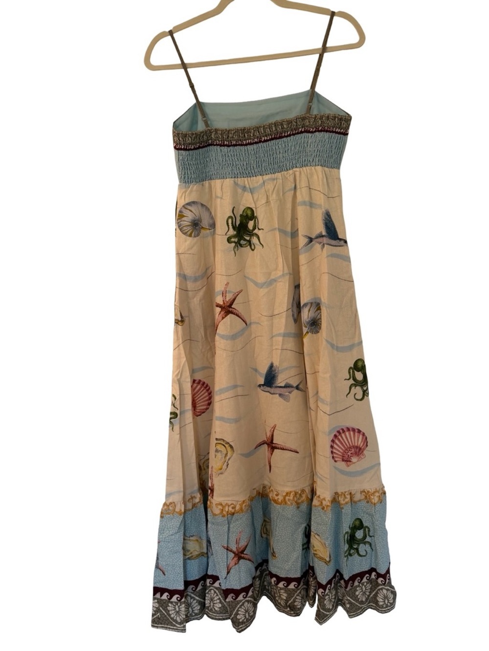 Caroline Constas Ocean Coastal Seashell Linen Maxi Dress Blue Cream NWT - Picture 7 of 11